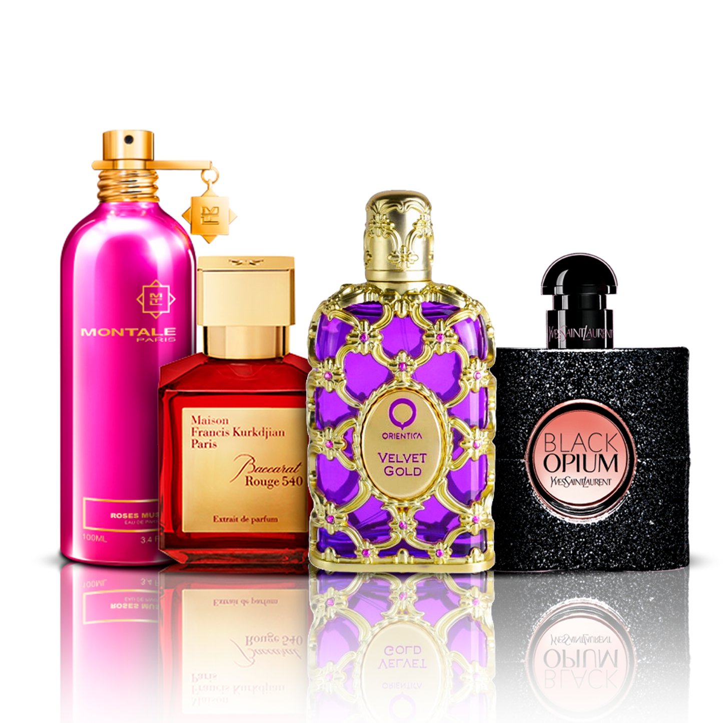 Σετ 4 Αρώματα | Orientica Velvet Gold + Baccarat Rouge + Black Opium + Montale Roses Musk 100 ml