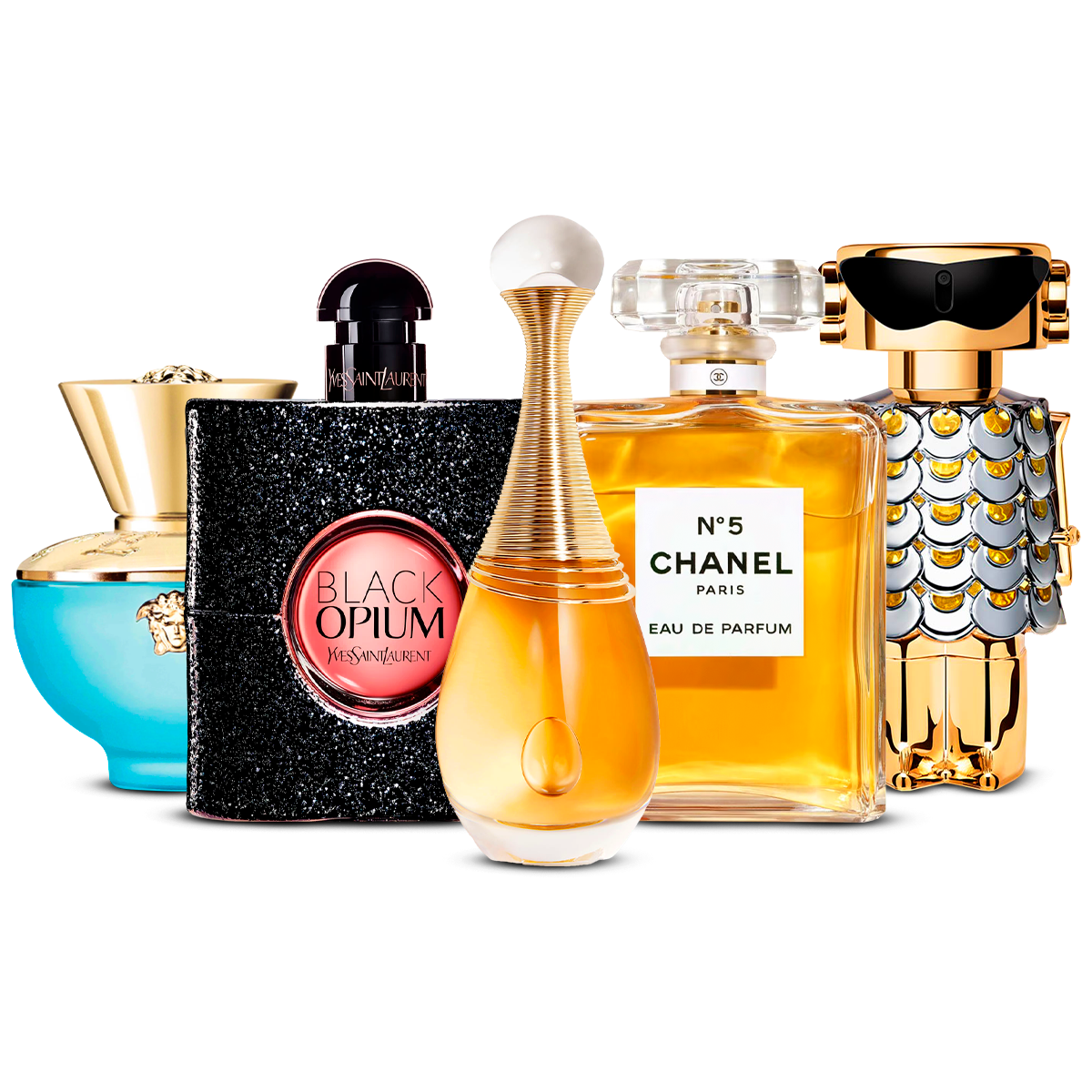 Σετ 5 Αρώματα  – Versace Dylan Turquoise, Black Opium, J'adore, Chanel Nº5 και Fame  [100 ml έκαστο]